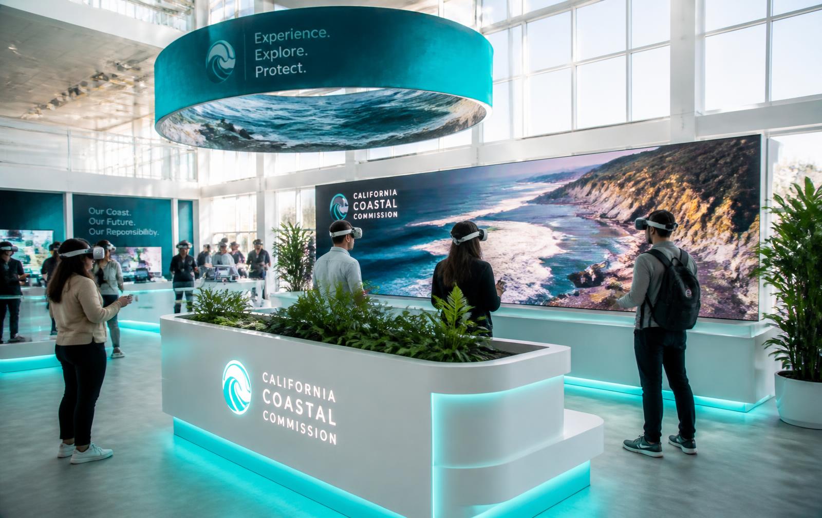 Visitors playing a branded VR activation at an exhibition stand